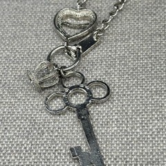 Vintage Juicy Couture Charm Necklace Silver Tone Key Heart Crown Enamel Tag
