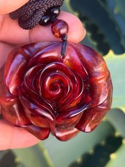 Natural Root Amber Hand Carved Rose Pendant Vintage Estate Jewelry Gift