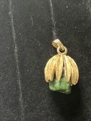 1950s Faux Green Jade Stone & Gold Toned Pendant
