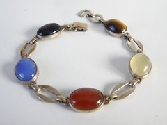 Vintage Sterling Silver 925 and 14K Gold Filled Stone Bracelet 7.5″