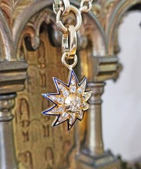 Antique Victorian GIA 19K Gold 1.21ctw Old Mine Diamond Blue Enamel Star Pendant