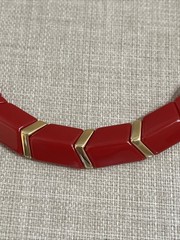 Vintage Red Acrylic Lucite Plastic Choker Collar Red Chevron Gold Necklace Fold