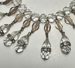 VINTAGE AURORA BOREALIS CRYSTAL RHINESTONE WATERFALL GOLD TONE NECKLACE
