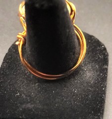 Uranium white glass cabochon hand wired copper ring size 8