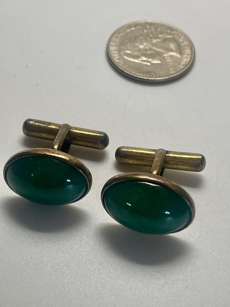 Vintage Mac Fin HK Sterling Silver Gold Wash Cabochon Cufflinks Hong Kong