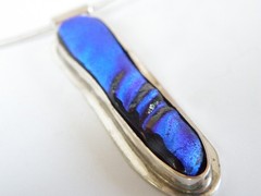 Vintage Sterling Silver 925 Modernist Glass Slide Choker Necklace 17″