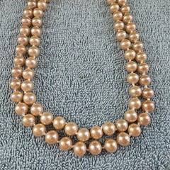 Vintage Marvella Double Strand Hand Knotted Faux Pearl Bow Necklace 15″ Signed