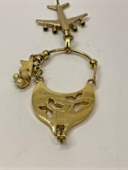 Vintage MONET Charm Holder Gold Tone Pendant w/ Air Plane Charm Retro 70’s 80’s