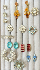 Vintage Rhinestone Jewelry Lot Earrings Brooches Necklace Bracelets Multicolor