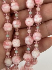 Unsigned Miriam Haskell Pink Art Glass Beaded Necklace Earrings Set 18” READ