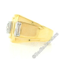 Unisex Vintage 14k TT Gold 0.66ctw European & Baguette Diamond Buckle Band Ring
