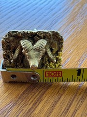 VINTAGE (SINGLE) ALASKAN RAM’S HEAD CUFF LINK 10K GOLD/NATURAL GOLD NUGGETS