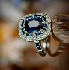 5.5Ct Art Deco Vintage Style Lab Created Sapphire Wedding 14K White Gold FN Ring