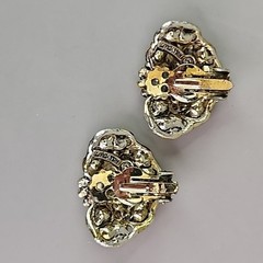 Vintage Hollycraft Rhinestone Clip On Earrings Gold Tone 1 1/8″