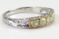 Antique Fancy Light Yellow Plat 18KY Cushion Diamond Wedding Band Size 6 EGL USA