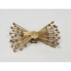 Warner Black Rhinestone Gold Tone Bow Brooch Pin Vintage 2.5 Inches Signed