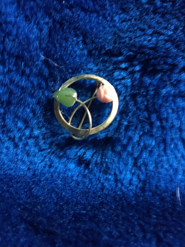 Vintage 1940’s ART 1/20 14K Gold Filled Brooch w/ Jade and Coral