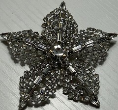 Vintage Hollywood Regency Rhinestone Star Brooch Atomic Baguette Pin 3” 50s 24g