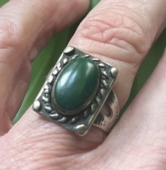 Vintage Fred Harvey Era Old Pawn Ring Sterling Silver And Green Turquoise Size 5