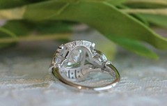 Art Deco Style Cushion Lab Created Diamond Engagement 14K White Gold Finish Ring