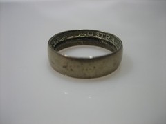 925 Sterling Antique 1942 Australia Shilling Ring Band Size 3.75