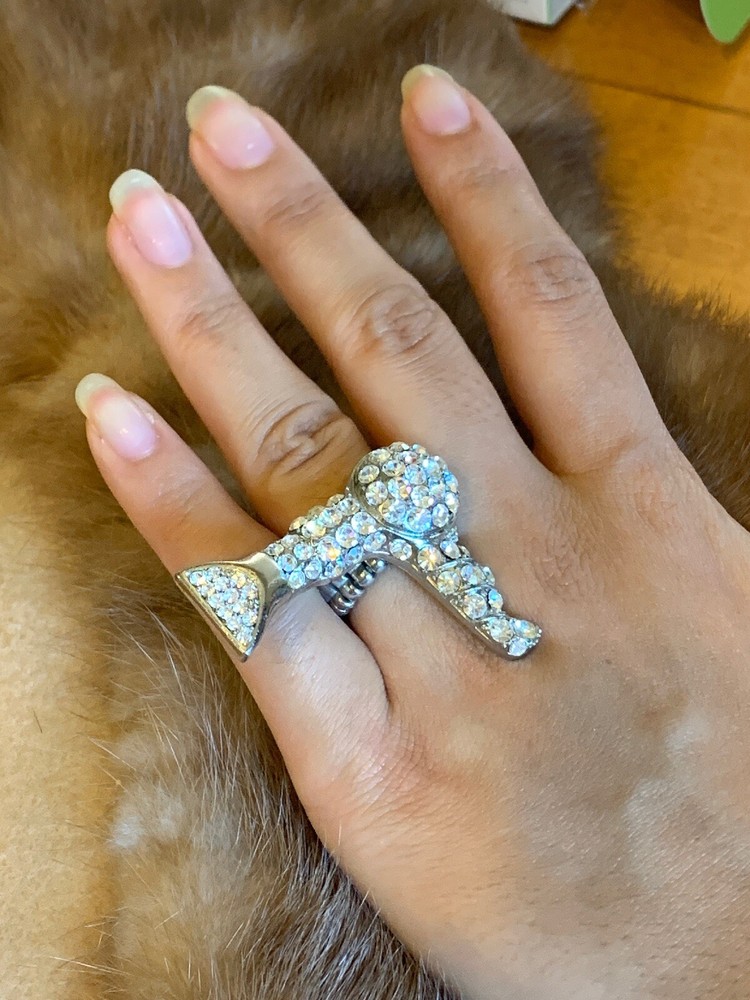 Ring Gold Crystal Hair Dryer Charm Stretchable Fashion Costume Jewelry Ring