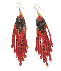 Vintage Red Beaded Dangle Earrings 3.5 Inches Long