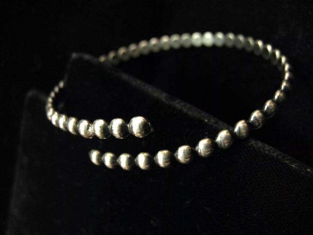 Vintage Beaded STERLING? BRACELET Gothic Hippie Boho Mexican-style .. H1113
