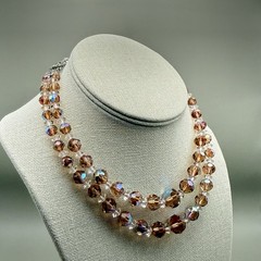 Vintage AB Double Strand Chocker Mauve Glass Mid Century 12-14″ Bohemian Romanti