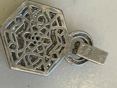 Vintage 14k White gold and diamond filigree EFFY BITA pendant with emerald