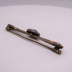 Vintage French Silver Toned Bar Brooch Pin Black Rhinestone Trombone Clasp