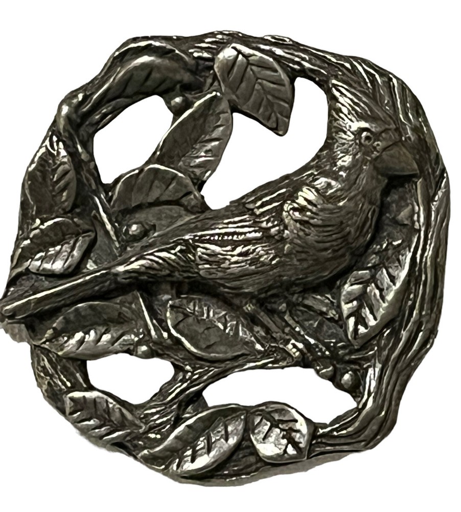 Vintage 1999 Cardinal BIRDS AND BLOOMS Limited Edition Scarf Pin Brooch Silver