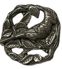 Vintage 1999 Cardinal BIRDS AND BLOOMS Limited Edition Scarf Pin Brooch Silver