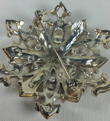 Vintage Metal & Rhinestones Snowflake Shape Brooch Pin Gold Tone Women’s Jewelry