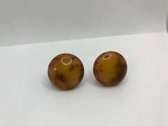 Vintage Butterscotch Bakelite Screw-Back Earrings Brown Marbling 1″ Round Domed