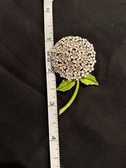 Vintage Weiss Brooch Pin Enamel Rhinestone White Flower 2.5 Inches Long Stunning