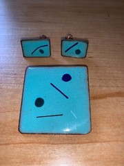 MCM Mid Mod 50’s Style Vintage Brooch & Earrings Set Blues Abstract