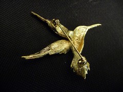 Evan St Clair Genuine Ruby Rhinestone Hummingbird Brooch Gold tone figural inbox