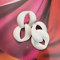 Vintage Long Pierced Earrings Dangles Geometri, 1.5″ Long White Enamel wp-46