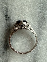 Antique Platinum & Sapphire Cocktail Ring 1920s Eduardian Filigree Deco Leaves