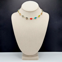 Choker Multicolor Crystal Station Gold Tone Patented Side Clasp Necklace 14.5 In