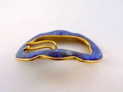 Vintage Unsigned Goldtone Metal and Blue Enamel Belt Buckle Brooch Pin 2.5 Inch