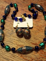 Murano Art Glass Beaded Necklace and Earrings Vintage Set