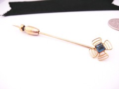 Antique Art Nouveau Deco Era 14K GF Sugarloaf Amethyst Tie Cravat Stick Pin