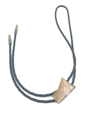 Polished Agate Stone Bolo Tie Black Leather Braids Western Style Vintage