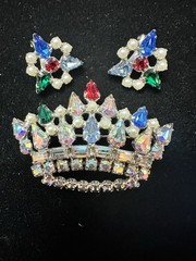 VINTAGE B.DAVID QUEEN MOTHER BROOCH AND EARRINGS