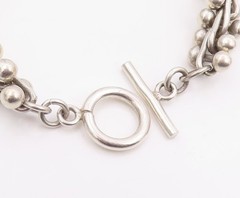 925 Sterling Silver Vintage Bracelet Modernist Twisted Bar & Ball Chain BT11958