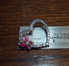 Vintage Sterling Vermeil Ruby Butterfly Heart Pendant 2.7g See Pics/Description