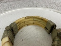 Bangle Bracelet Womens 3″ Ornate Brass Clamper Horn Bone Stone Gem