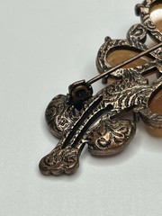 Vintage Floral Pin Brooch with Pink and Orange Rhinestones